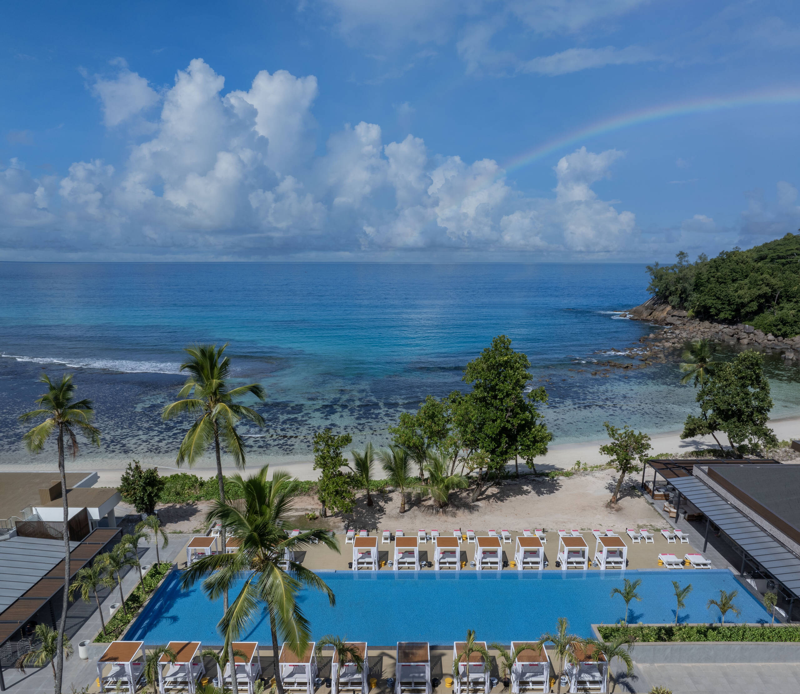 Aerial view of the pool at AVANI+ Barbarons Seychelles, Mahé | Just Seychelles