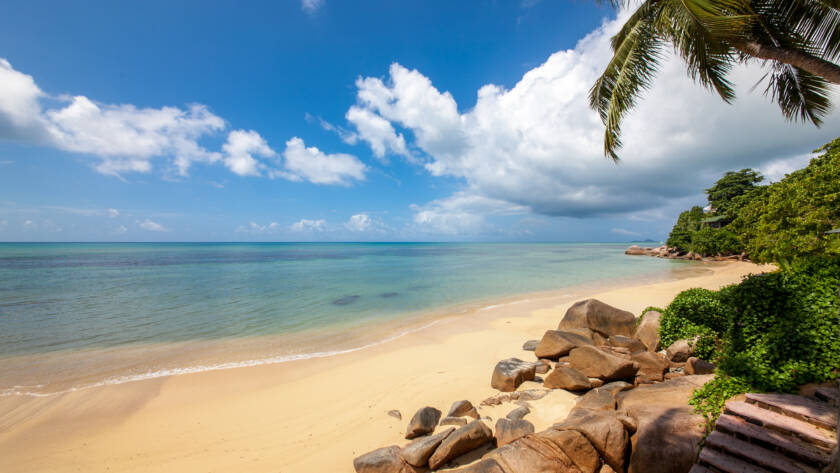 The beach at Coco de Mer Hotel & Black Parrot Suites, Praslin | Just Seychelles