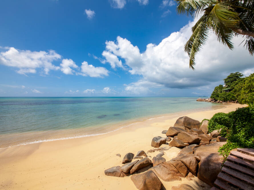 The beach at Coco de Mer Hotel & Black Parrot Suites, Praslin | Just Seychelles
