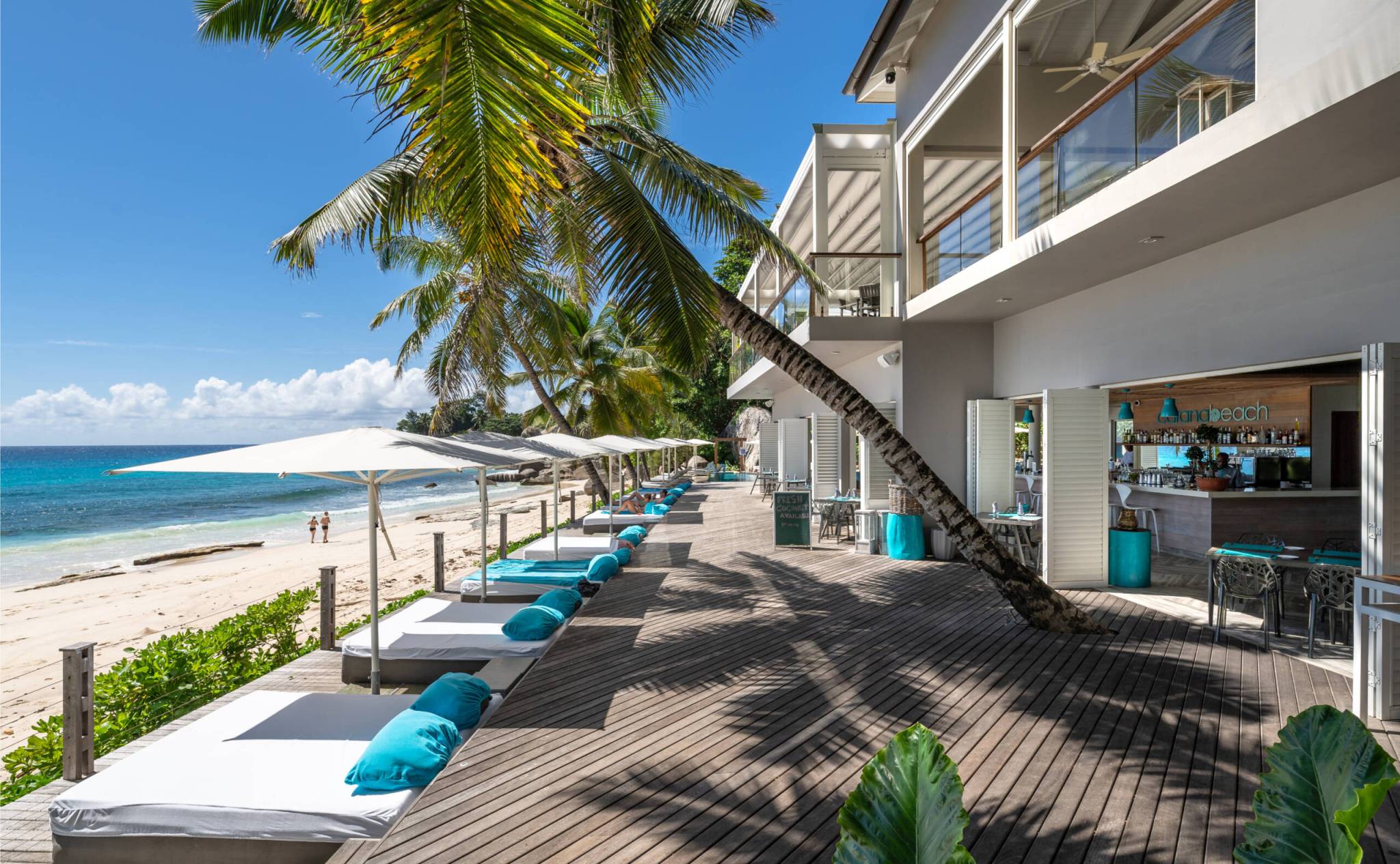 Beach bar and pool deck at Carana Beach Hotel, Mahé | Just Seychelles