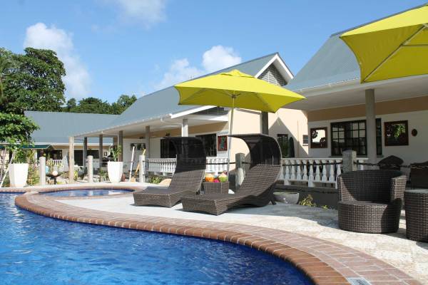 The main pool at Cabanas des Anges, La Digue | Just Seychelles