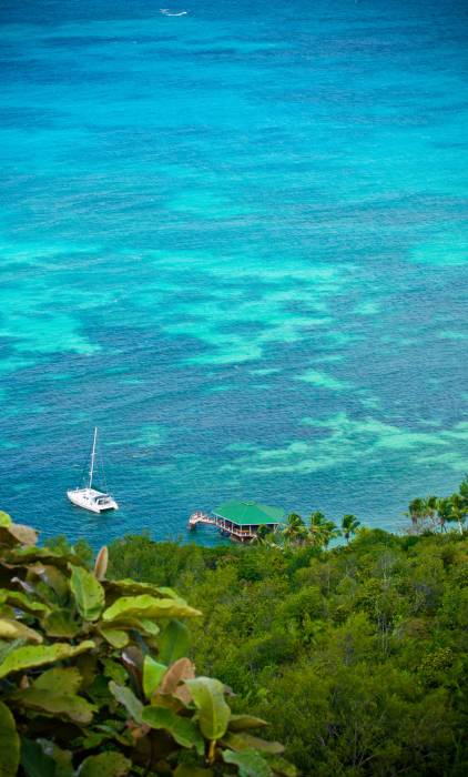 Aerial view of sailing boat in Praslin | Just Seychelles